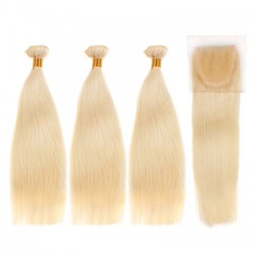 613# Virgin Natural Straight Hair Bundles With 1 Lace Closure | Human Hair Wig | Lace Front